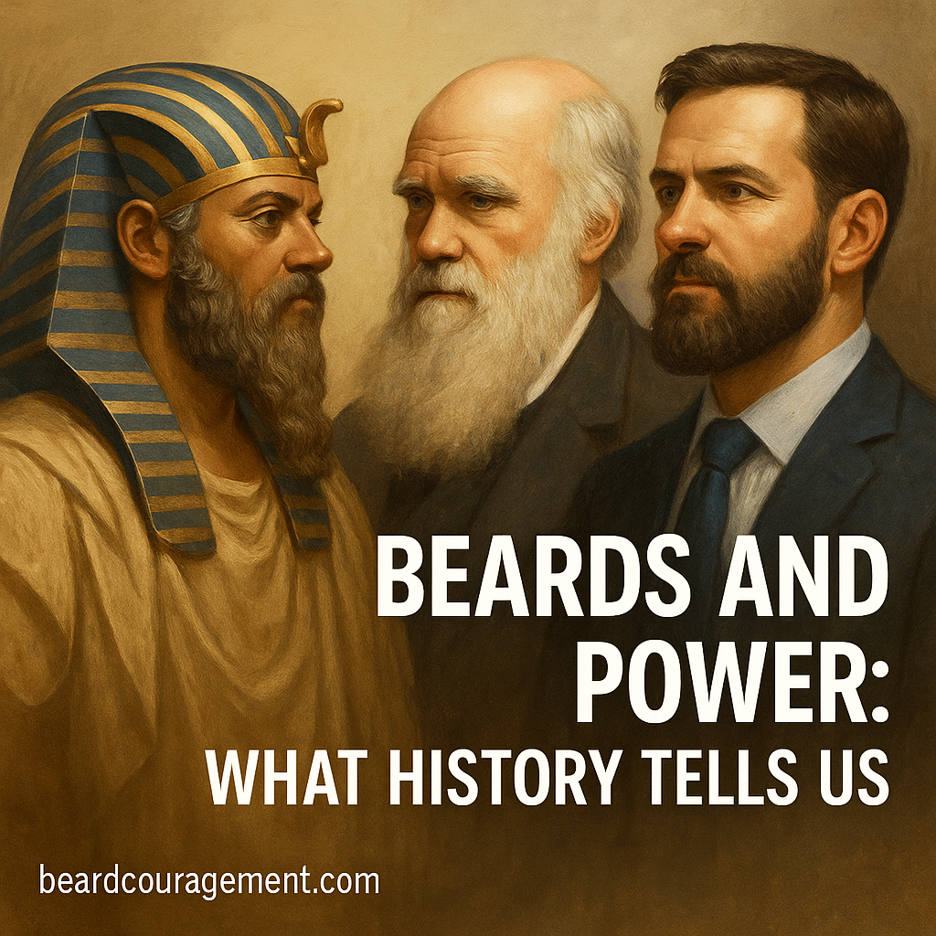 Historical depiction of powerful men with beards through different eras, symbolizing how beards have represented authority and strength across cultures