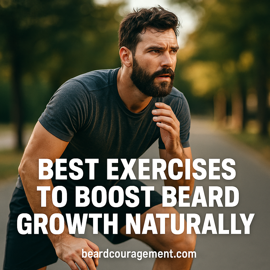 Fit bearded man outdoors during workout, symbolizing natural ways to boost beard growth through exercise and healthy lifestyle.