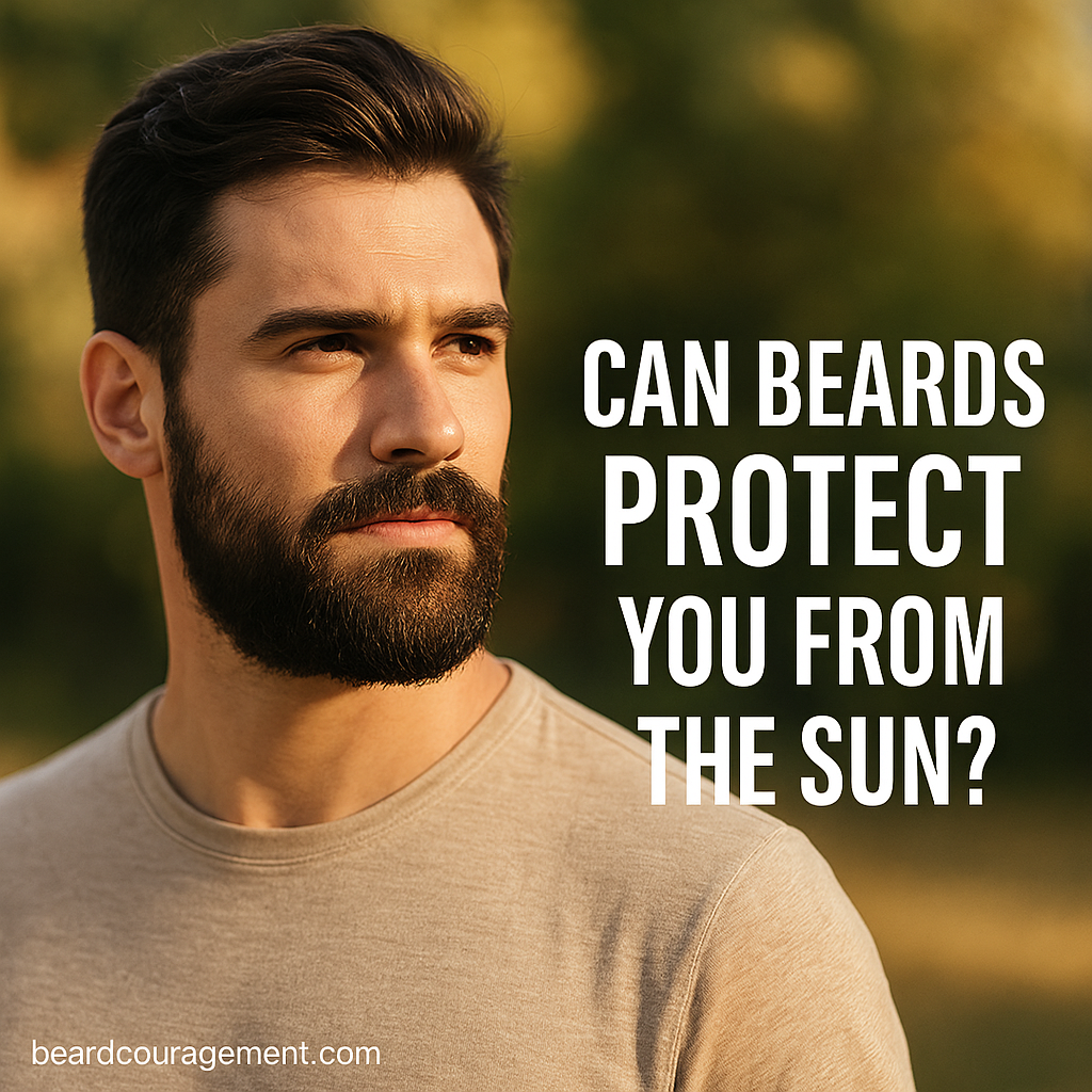 Man outdoors in sunlight with a well-groomed beard, representing natural UV protection and sun exposure