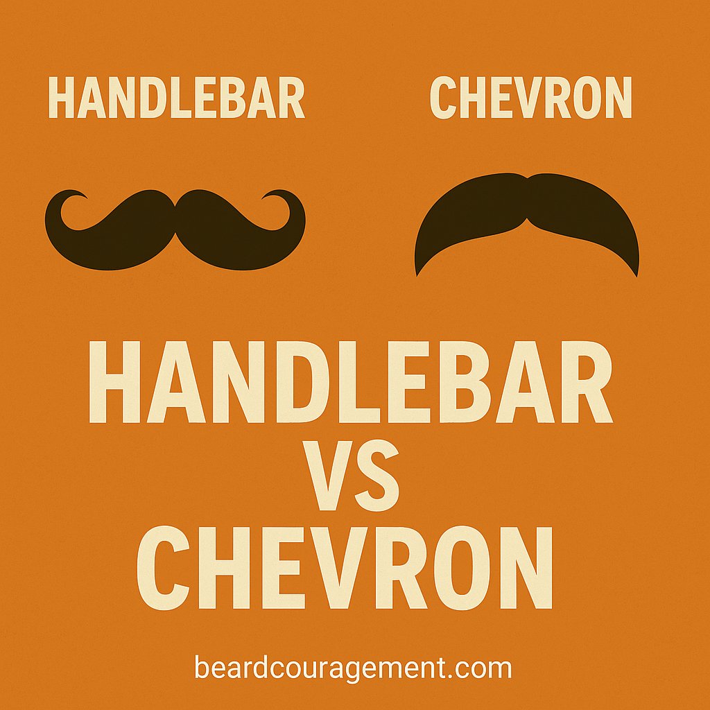 Side-by-side illustration of a Handlebar and Chevron mustache showing their unique styles.