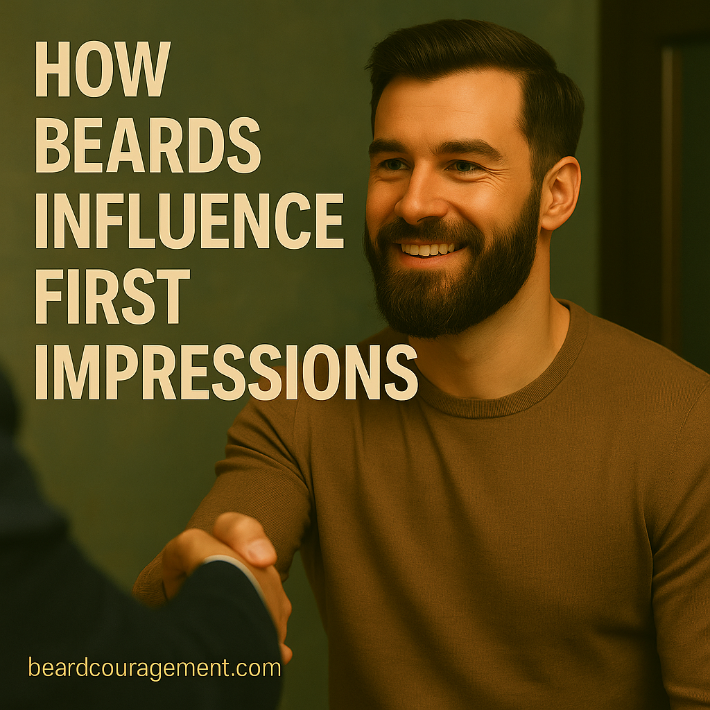 Man with a well-groomed beard greeting someone confidently, highlighting first impressions.
