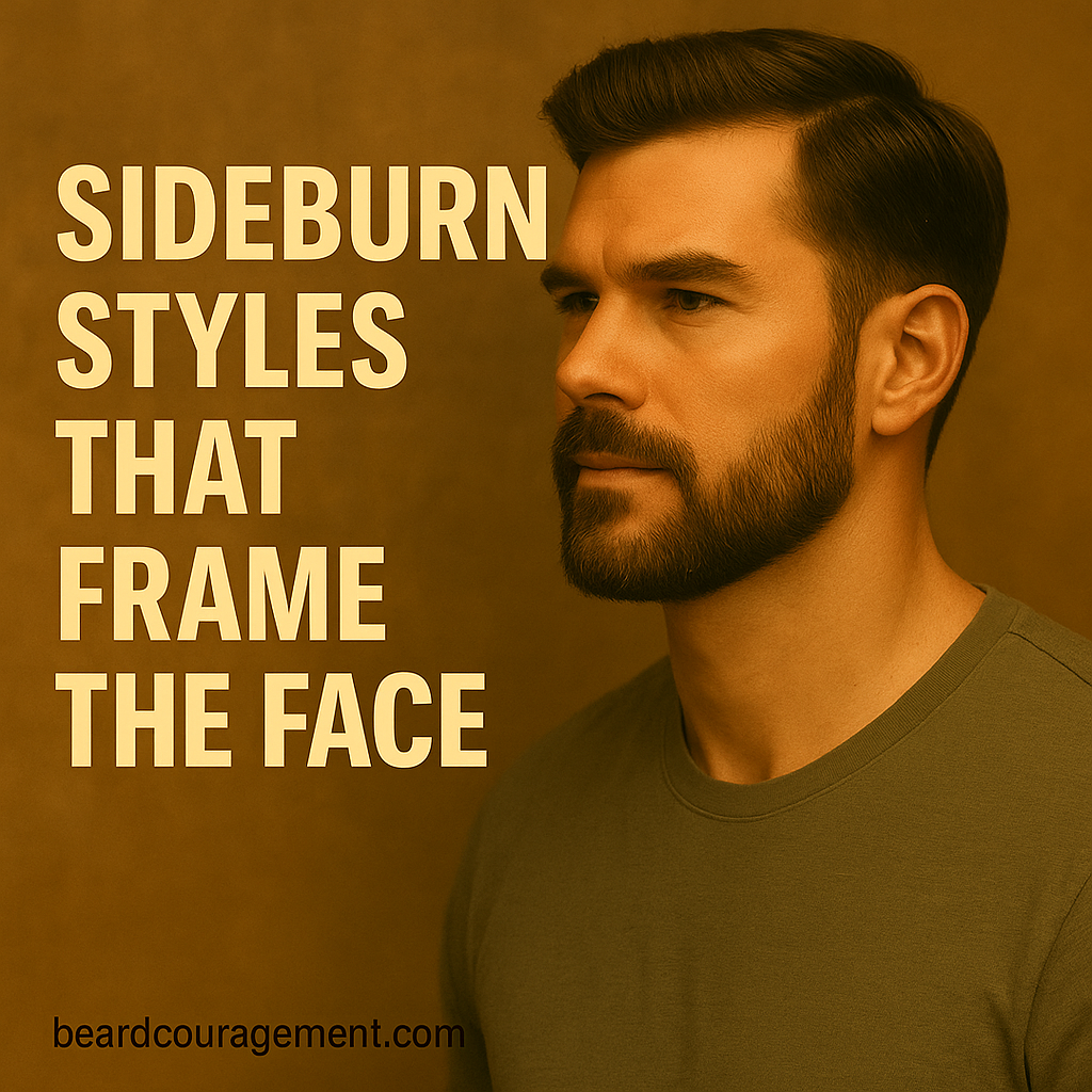 Man with neatly trimmed sideburns showcasing how they frame the face under warm lighting.
