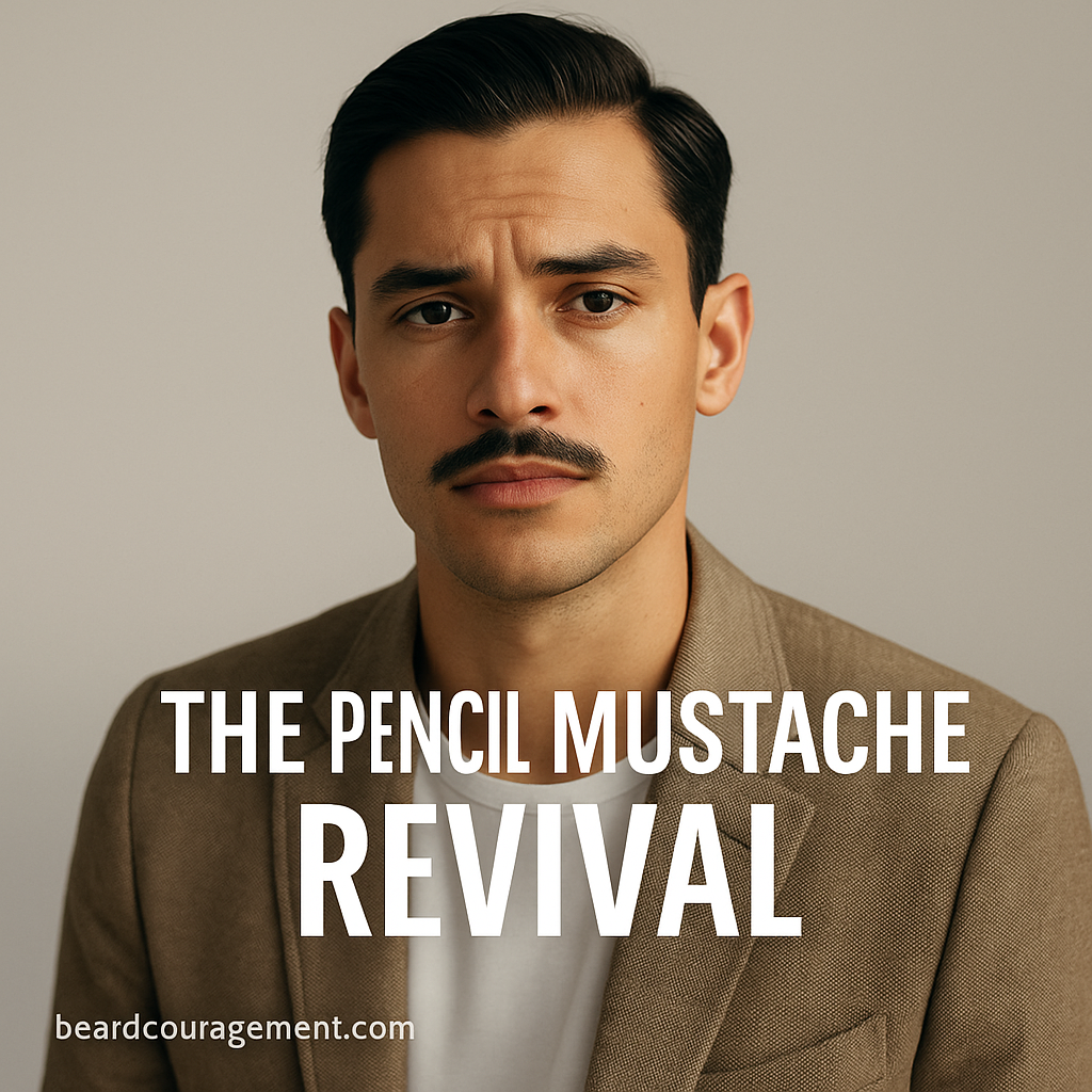 Stylish man with a neatly trimmed pencil mustache, representing the modern comeback of this classic facial hair style
