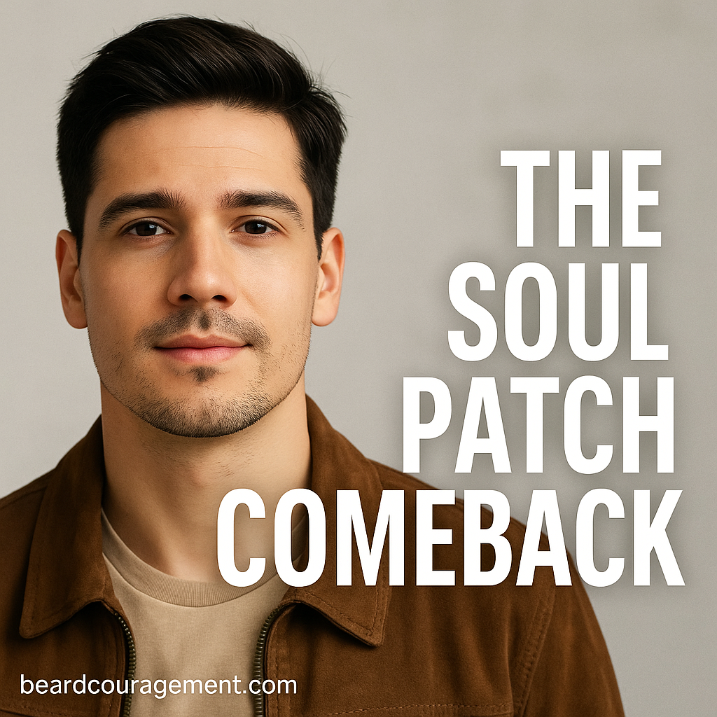 Stylish man with a neatly trimmed soul patch looking confident and modern, representing the revival of this classic facial hair style